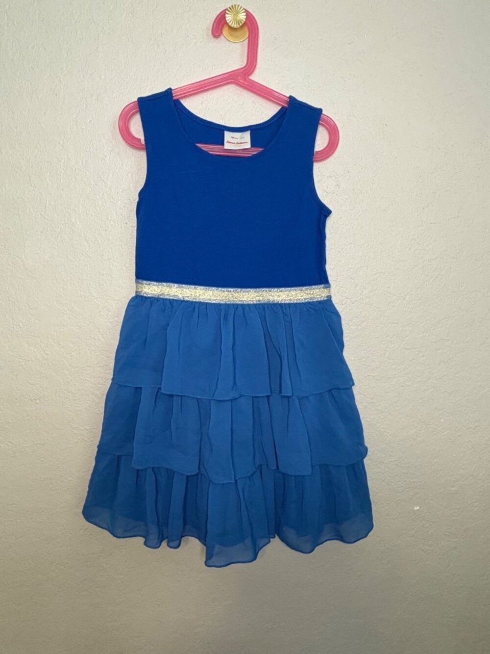 Hanna Andersson Girls Blue Chiffon Tiered Dress With Glitter Waistband Size US 8